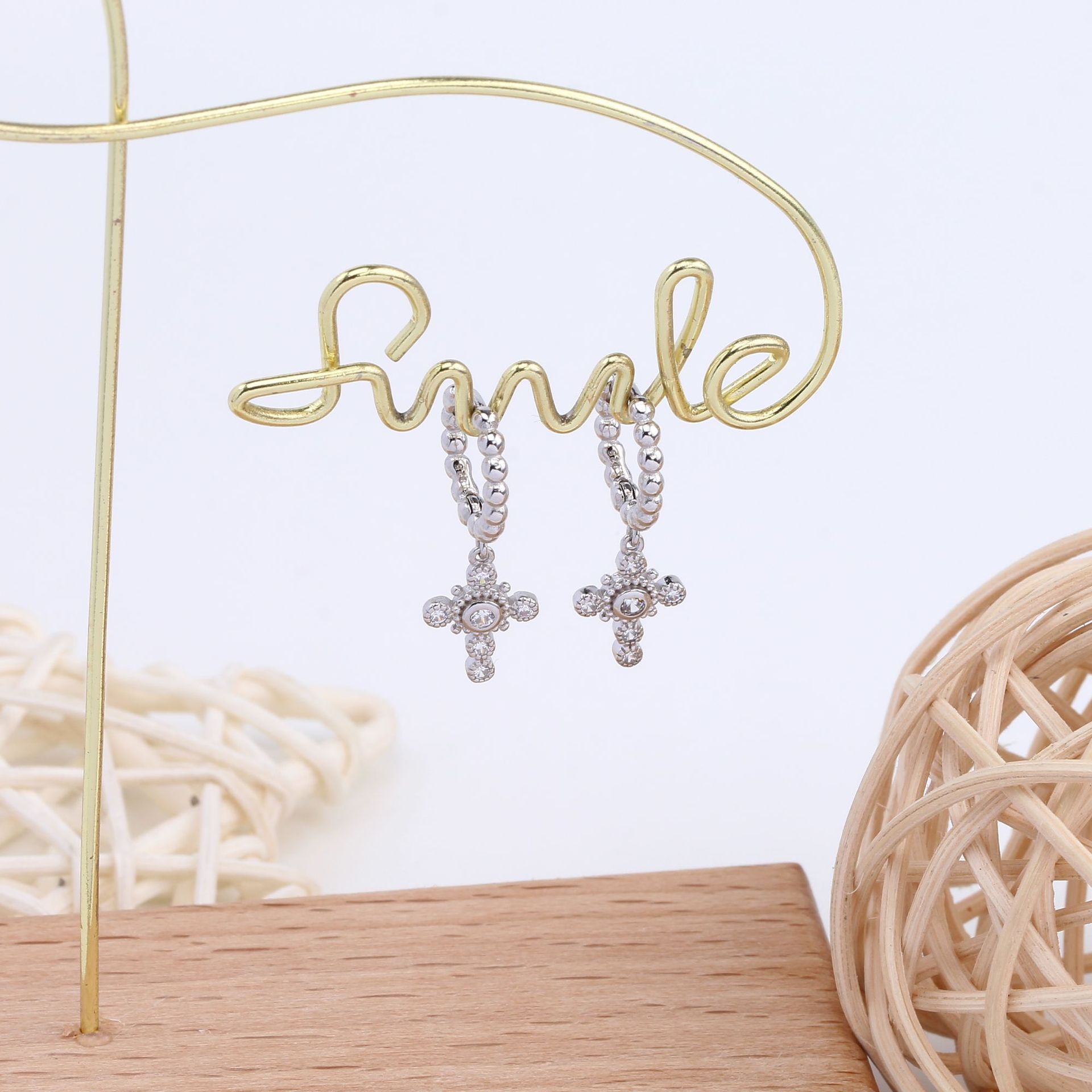 1 Pair Simple Style Cross Inlay Sterling Silver Gem Drop Earrings display picture 8