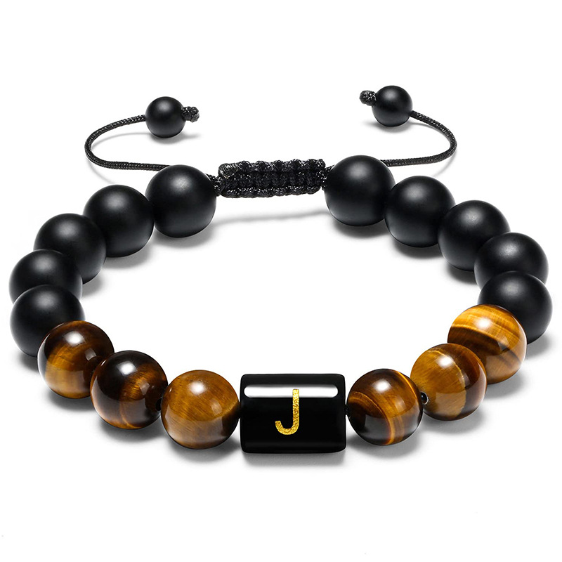 Retro Round Letter Tiger Eye Beaded Women's Bracelets display picture 1