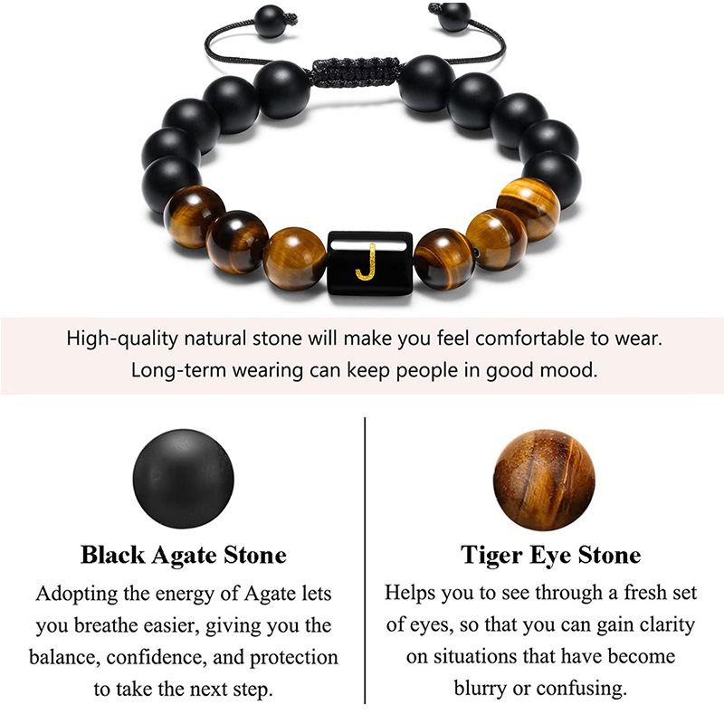 Retro Round Letter Tiger Eye Beaded Women's Bracelets display picture 2