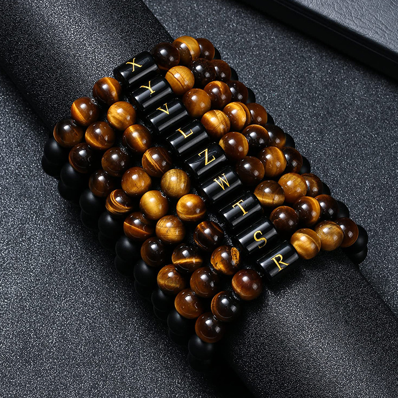 Retro Round Letter Tiger Eye Beaded Women's Bracelets display picture 4