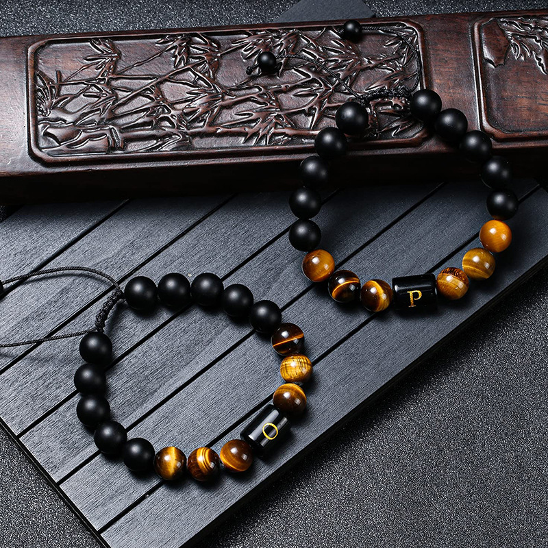 Retro Round Letter Tiger Eye Beaded Women's Bracelets display picture 5