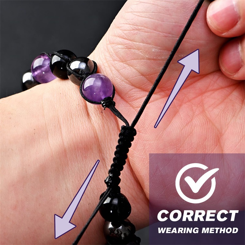 Simple Style Round Natural Stone Obsidian Beaded Women's Bracelets display picture 3