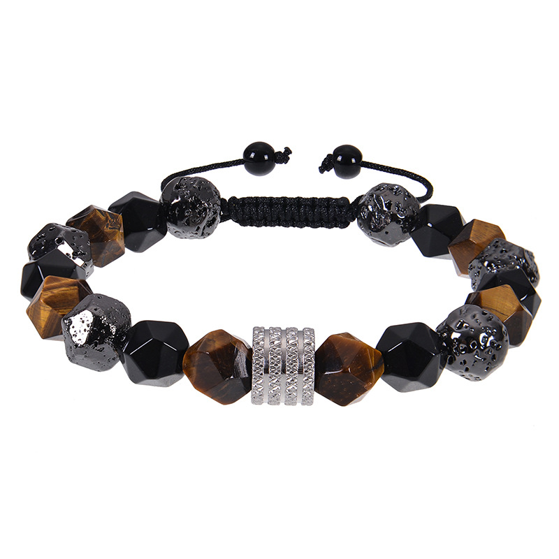 Retro Round Natural Stone Obsidian Beaded Men's Bracelets display picture 1