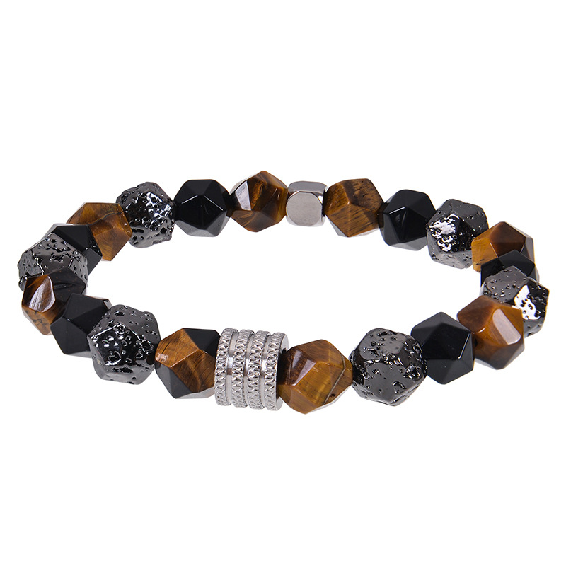 Retro Round Natural Stone Obsidian Beaded Men's Bracelets display picture 3