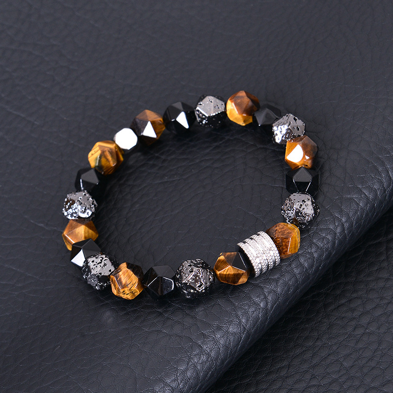 Retro Round Natural Stone Obsidian Beaded Men's Bracelets display picture 4