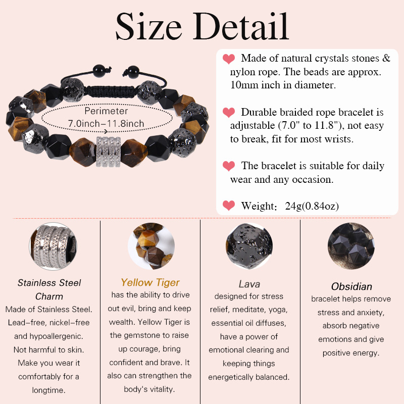 Retro Round Natural Stone Obsidian Beaded Men's Bracelets display picture 6