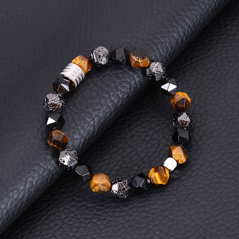 Retro Round Natural Stone Obsidian Beaded Men's Bracelets display picture 8