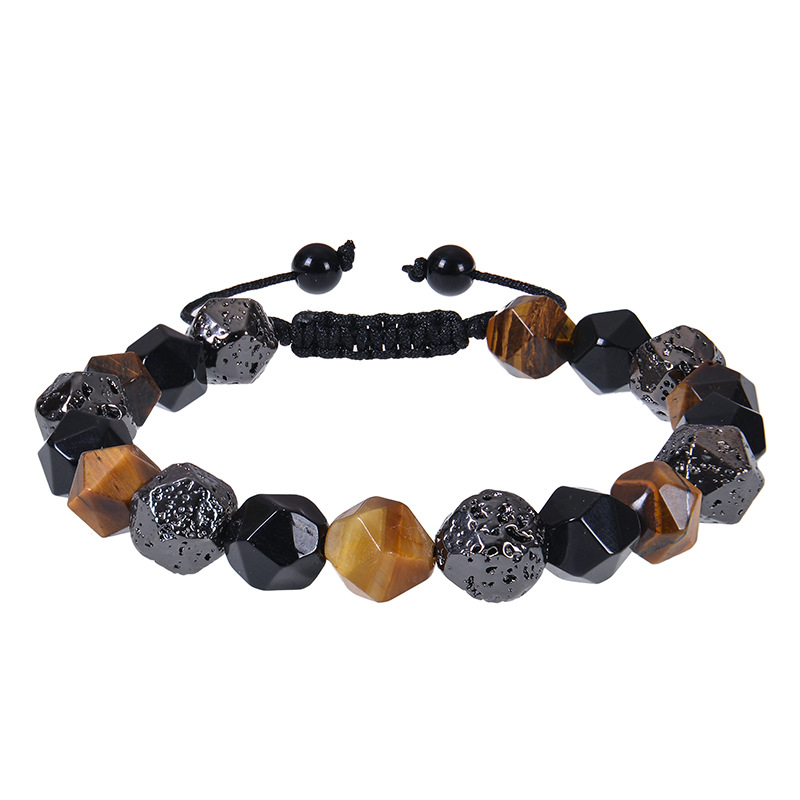 Retro Round Natural Stone Tiger Eye Obsidian Beaded Men's Bracelets display picture 3