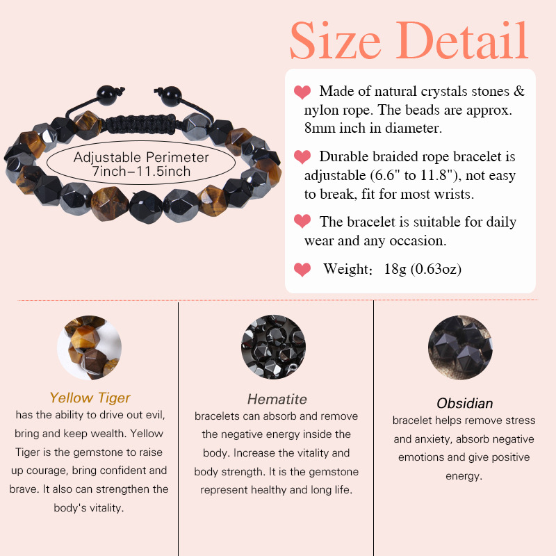 Retro Round Natural Stone Tiger Eye Obsidian Beaded Men's Bracelets display picture 4
