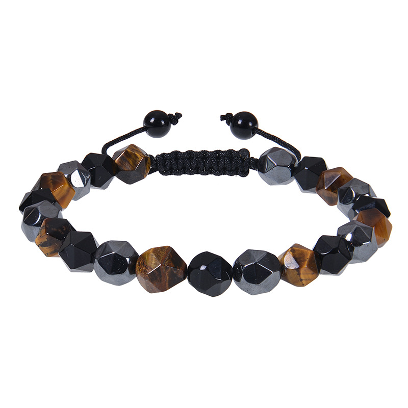 Retro Round Natural Stone Tiger Eye Obsidian Beaded Men's Bracelets display picture 5