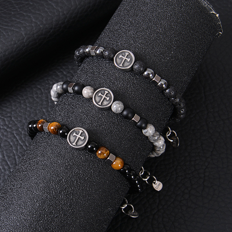 Retro Round Obsidian Beaded Handmade Men's Bracelets display picture 2