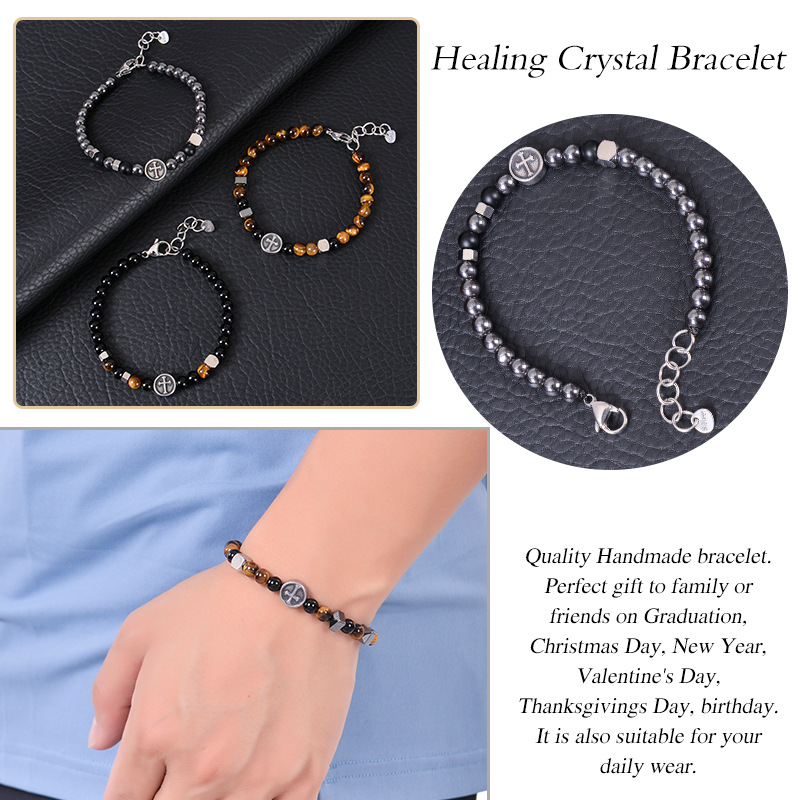 Style Classique Commuer Rond Oeil De Tigre Obsidienne Perlé Hommes Bracelets display picture 6