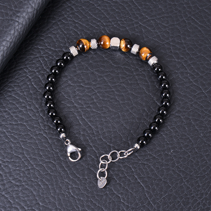 Classic Style Round Tiger Eye Obsidian Beaded Men's Bracelets display picture 3