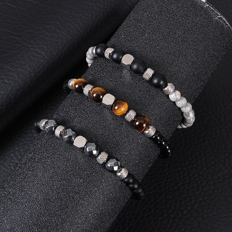 Classic Style Round Tiger Eye Obsidian Beaded Men's Bracelets display picture 5