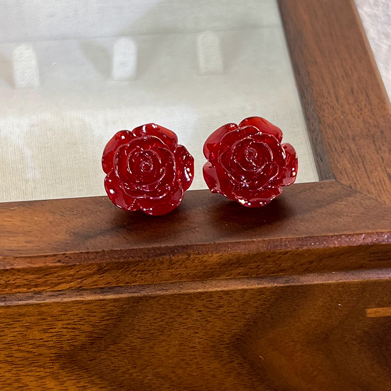 1 Pair Simple Style Rose Synthetic Resin Ear Studs display picture 8