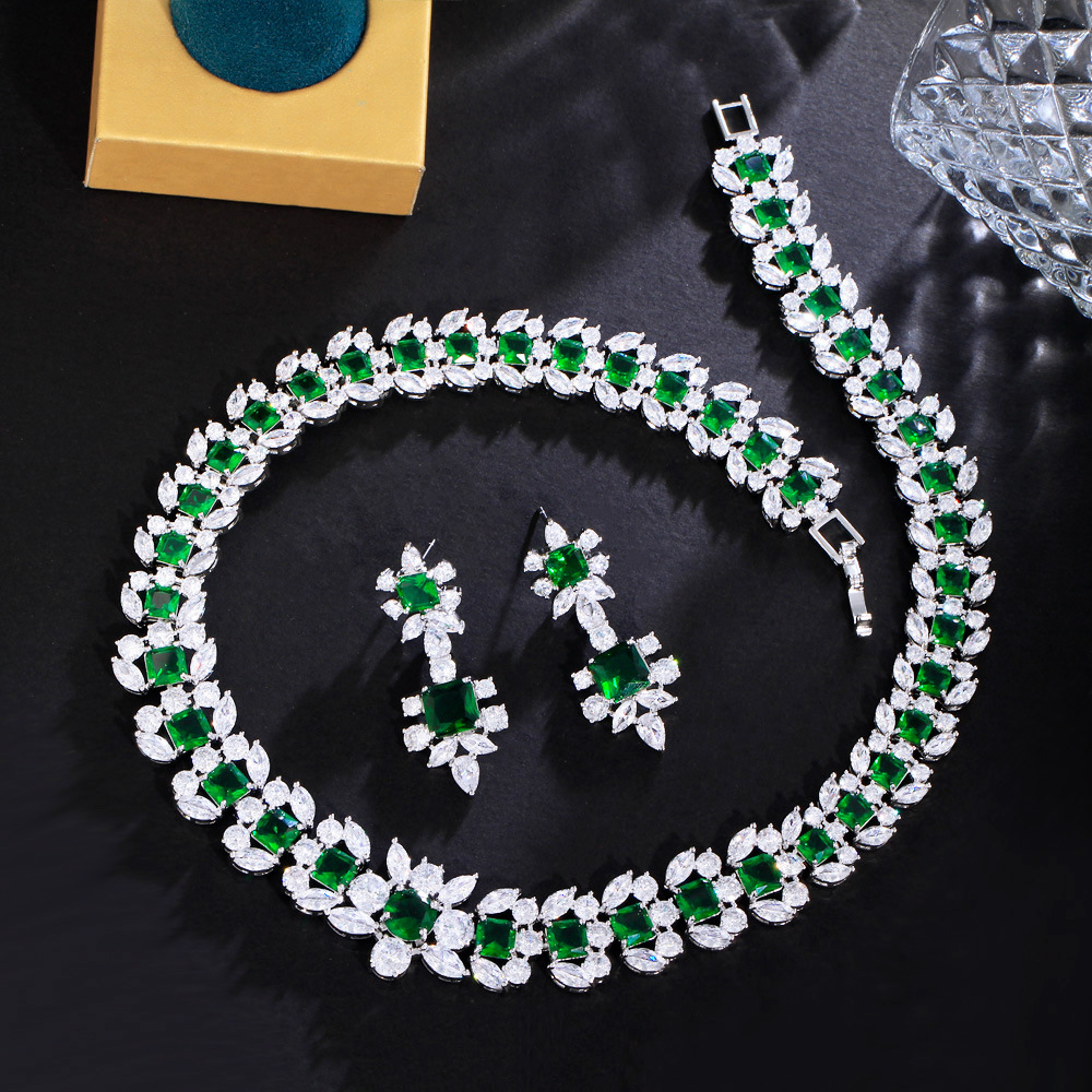 Copper White Gold Plated Simple Style Shiny Inlay Geometric Flower Artificial Gemstones Jewelry Set display picture 5