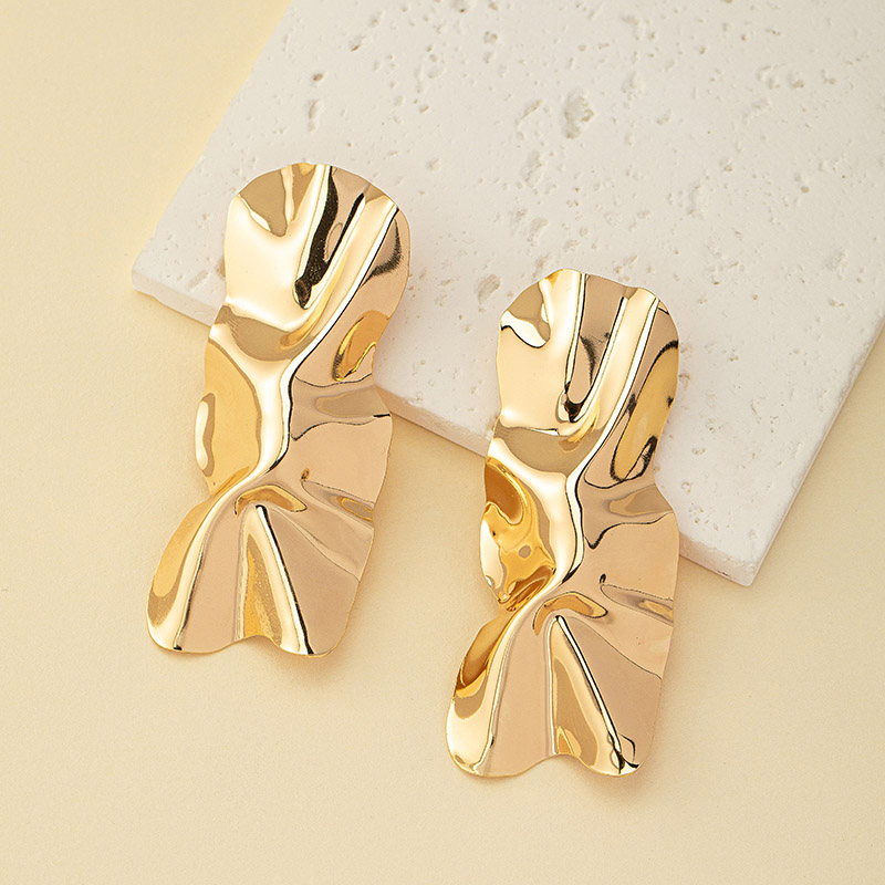 Wholesale Jewelry Casual Simple Style Solid Color Alloy 14k Gold Plated Plating Pleated Drop Earrings display picture 1