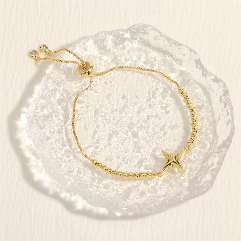 Einfacher Stil Stern Kupfer Überzug Inlay Zirkon 18 Karat Vergoldet Armbänder Halskette display picture 7