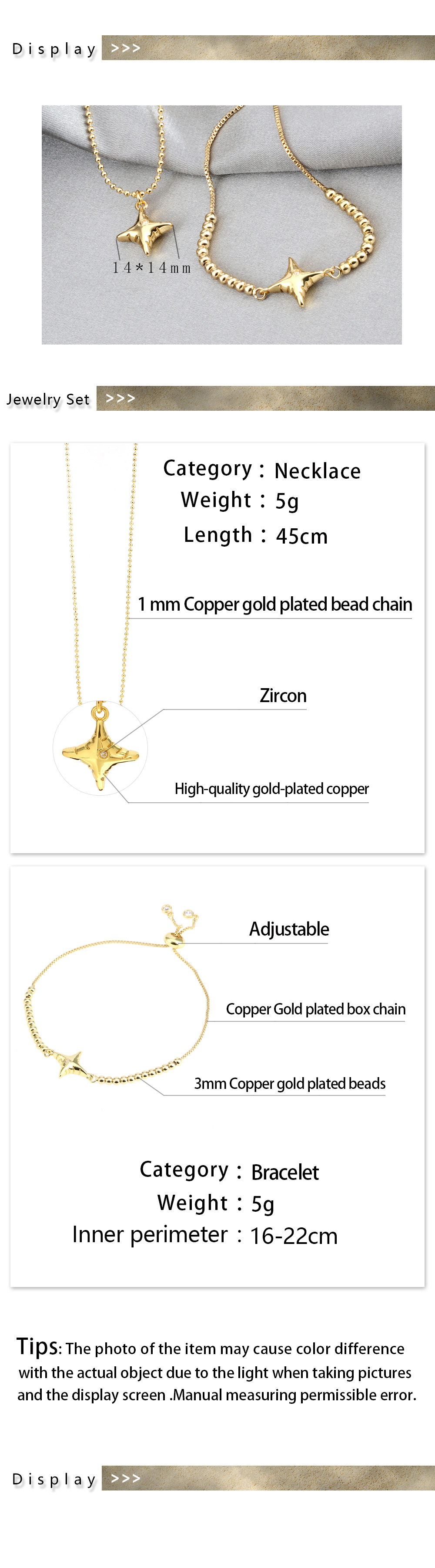 Einfacher Stil Stern Kupfer Überzug Inlay Zirkon 18 Karat Vergoldet Armbänder Halskette display picture 1