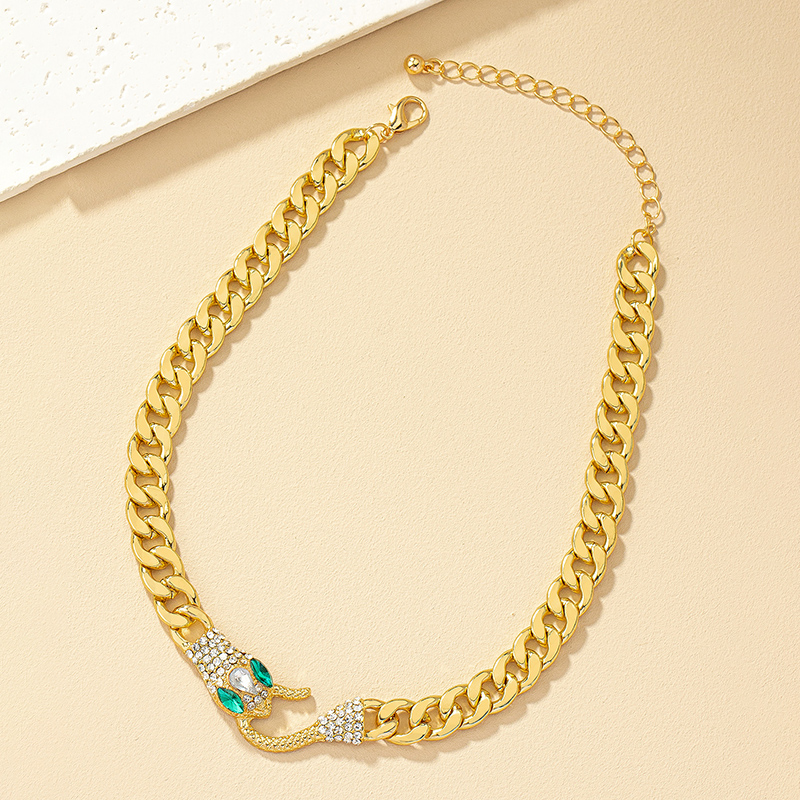 Rétro Style Cool Serpent Alliage Placage Incruster Strass Artificiels Plaqué Or 14k Femmes Collier display picture 4