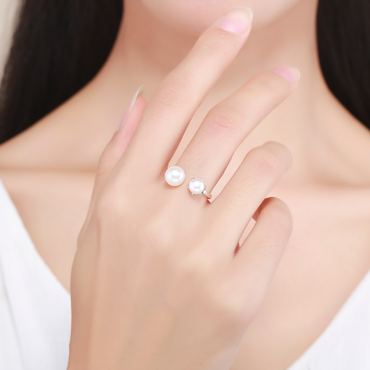Casual Moon Sterling Silver Artificial Pearls Zircon Open Rings In Bulk display picture 3