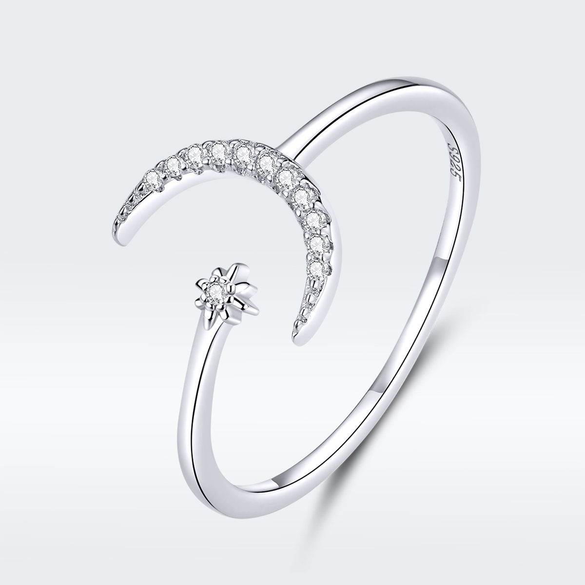 Décontractée Lune Argent Sterling Perles Artificielles Zircon Anneau Ouvert En Masse display picture 4