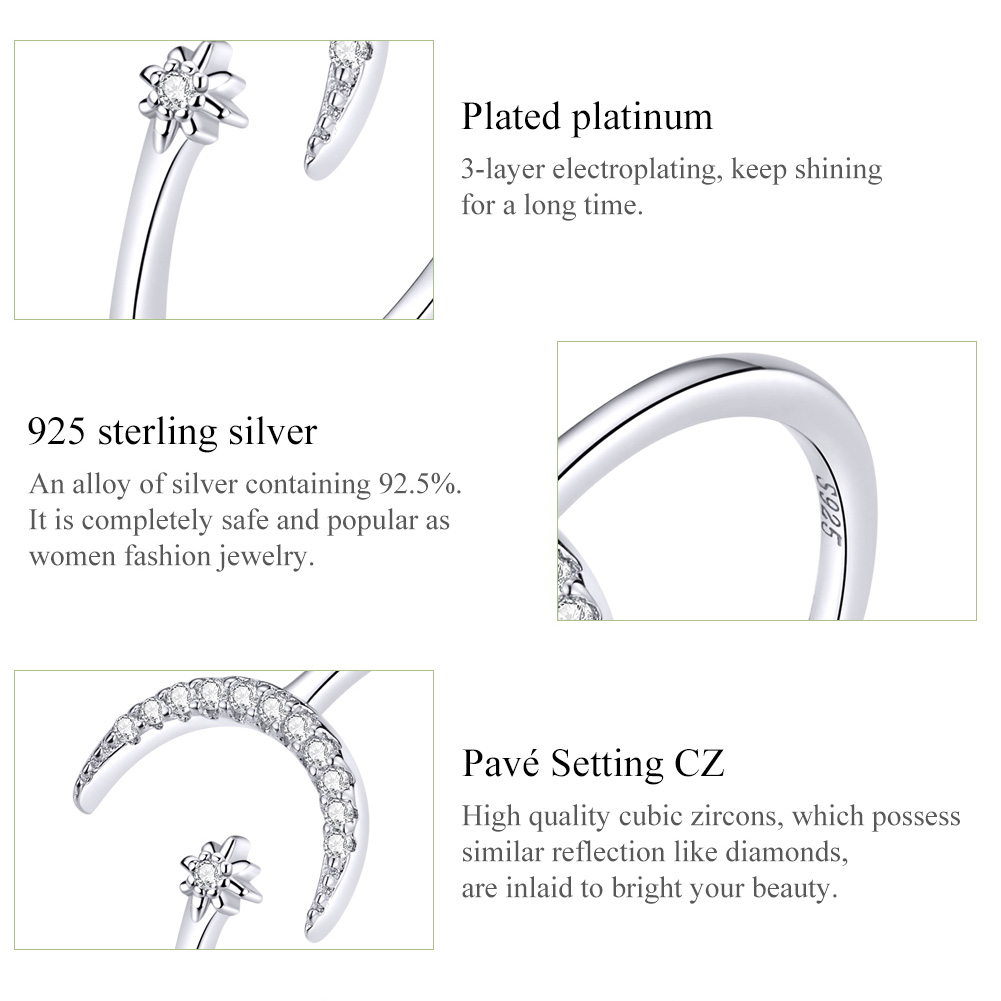 Casual Moon Sterling Silver Artificial Pearls Zircon Open Rings In Bulk display picture 6