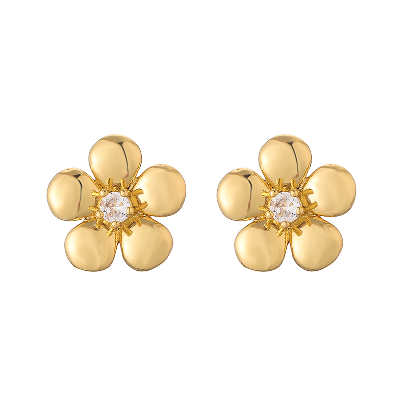 1 Pair Casual Modern Style Round Square Flower Plating Inlay Copper Zircon 18k Gold Plated Ear Studs display picture 10