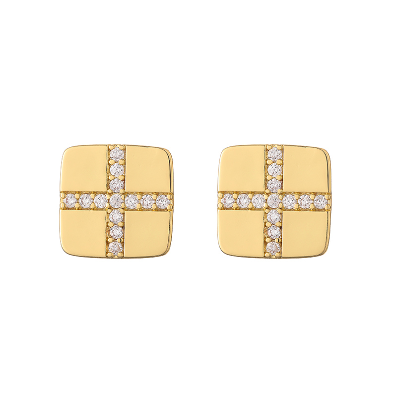 1 Pair Casual Modern Style Round Square Flower Plating Inlay Copper Zircon 18k Gold Plated Ear Studs display picture 20