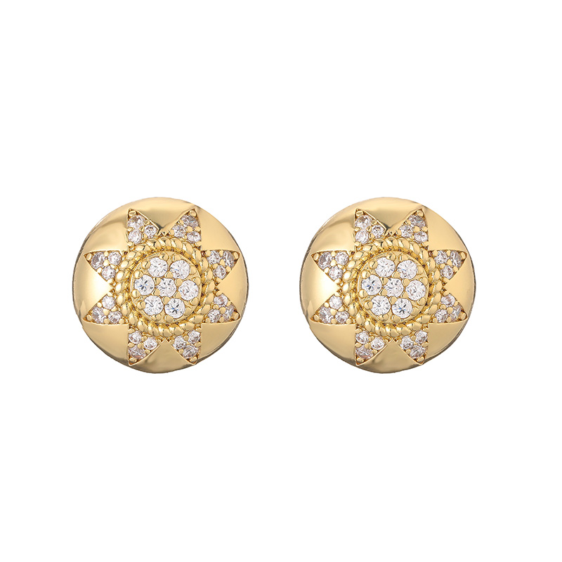 1 Pair Casual Modern Style Round Square Flower Plating Inlay Copper Zircon 18k Gold Plated Ear Studs display picture 16