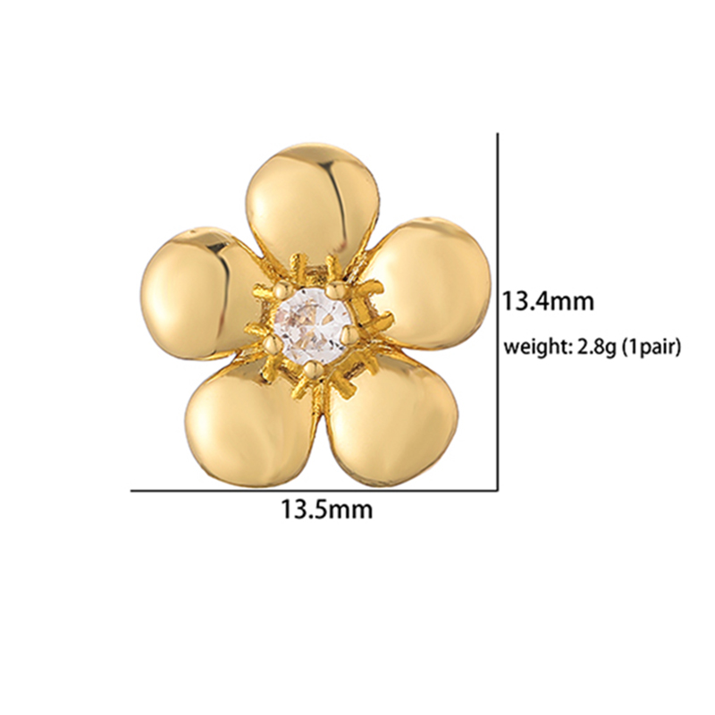 1 Pair Casual Modern Style Round Square Flower Plating Inlay Copper Zircon 18k Gold Plated Ear Studs display picture 2
