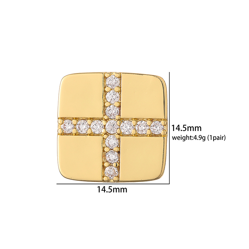 1 Pair Casual Modern Style Round Square Flower Plating Inlay Copper Zircon 18k Gold Plated Ear Studs display picture 4
