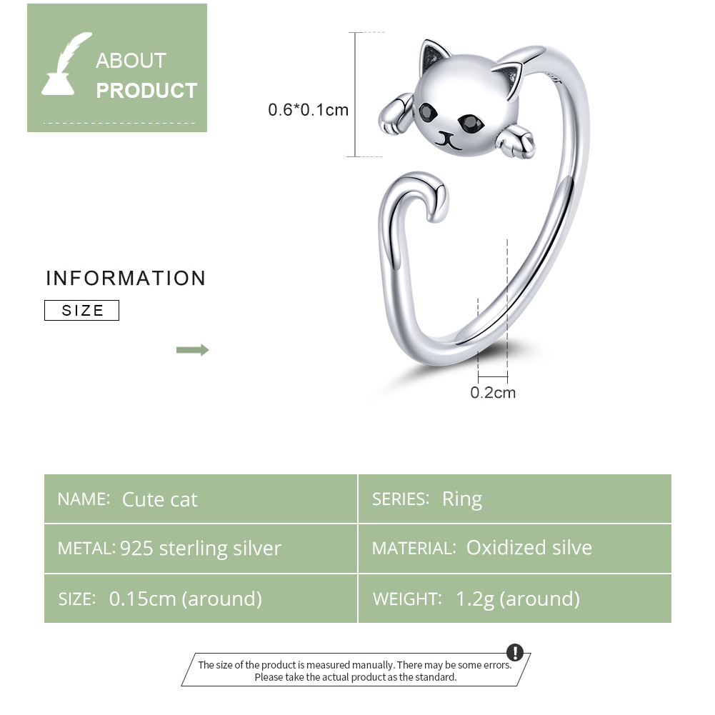 Casual Cute Cat Sterling Silver Inlay Zircon Open Rings display picture 7