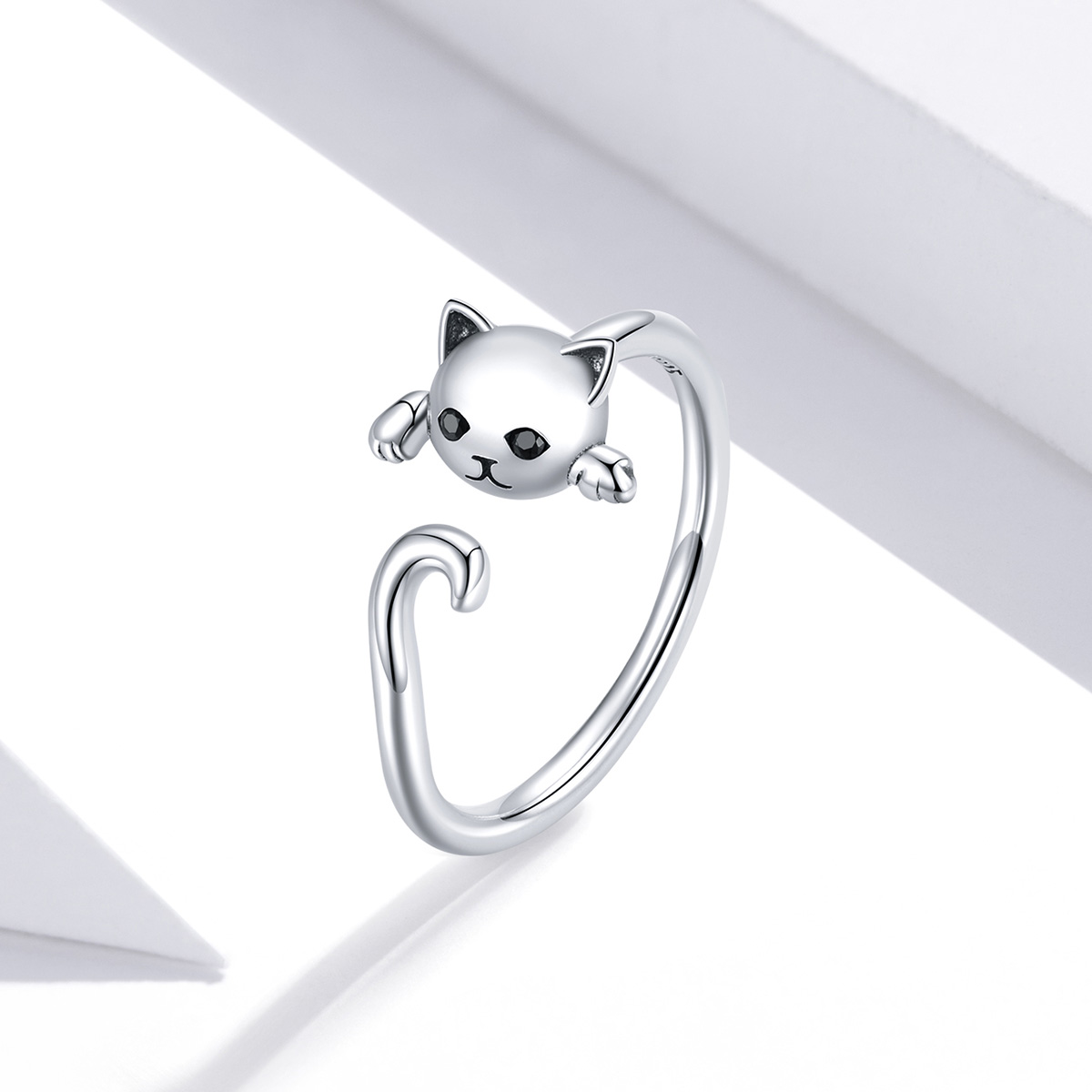 Casual Cute Cat Sterling Silver Inlay Zircon Open Rings display picture 5