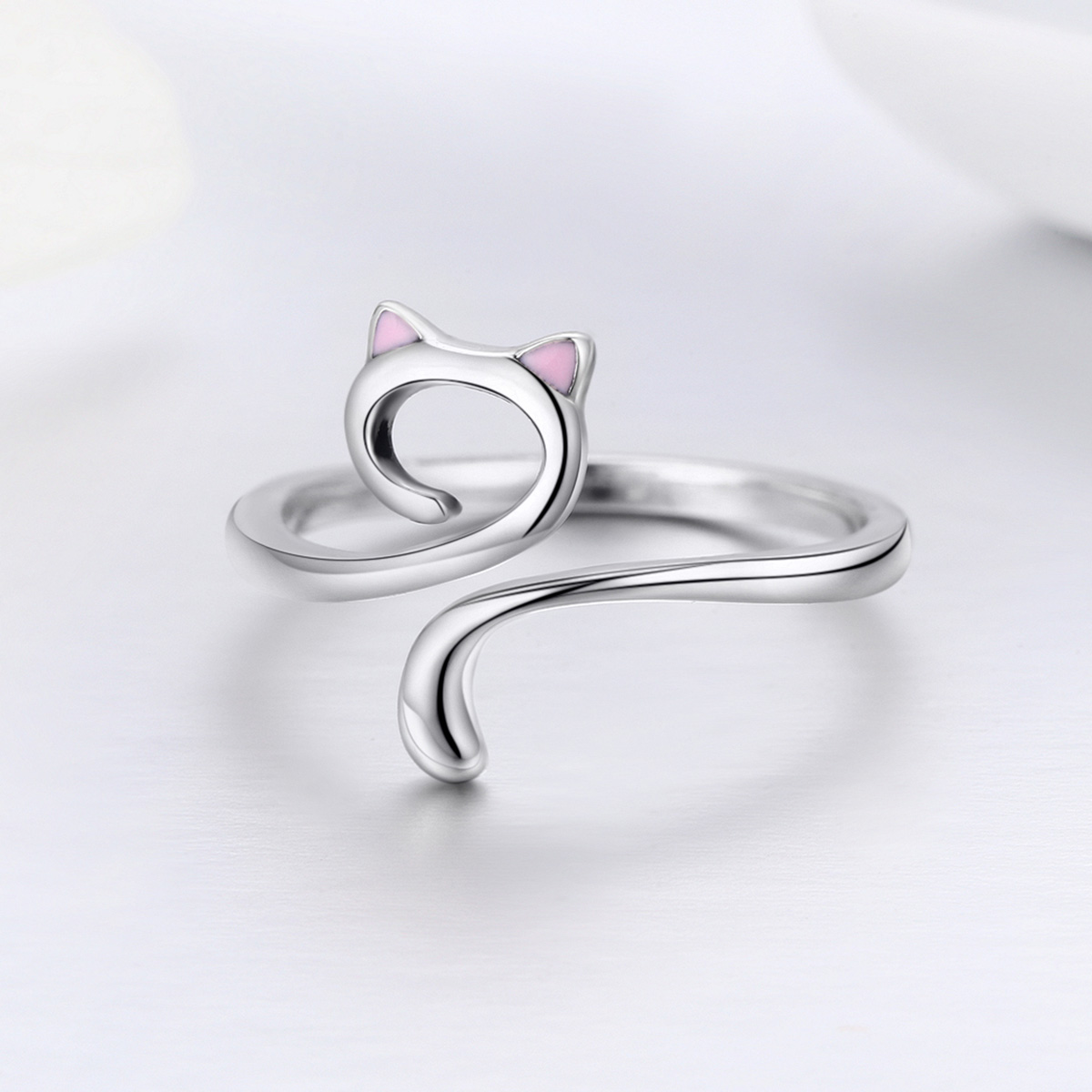 Casual Cute Cat Sterling Silver Inlay Zircon Open Rings display picture 10
