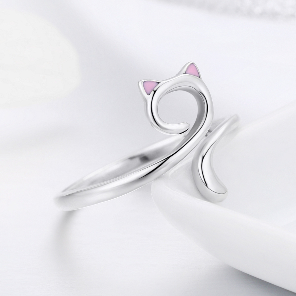 Casual Cute Cat Sterling Silver Inlay Zircon Open Rings display picture 12