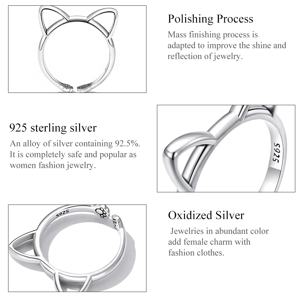 Casual Cute Cat Sterling Silver Inlay Zircon Open Rings display picture 25