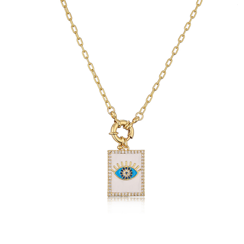 Vintage Style Devil's Eye Square Copper Enamel Plating Inlay Zircon 18k Gold Plated Pendant Necklace display picture 2