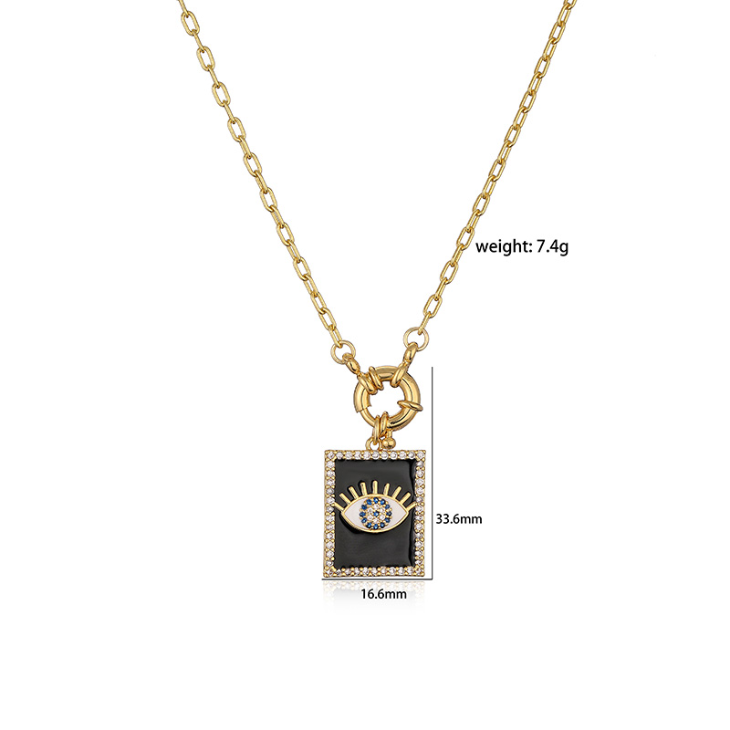 Vintage Style Devil's Eye Square Copper Enamel Plating Inlay Zircon 18k Gold Plated Pendant Necklace display picture 5