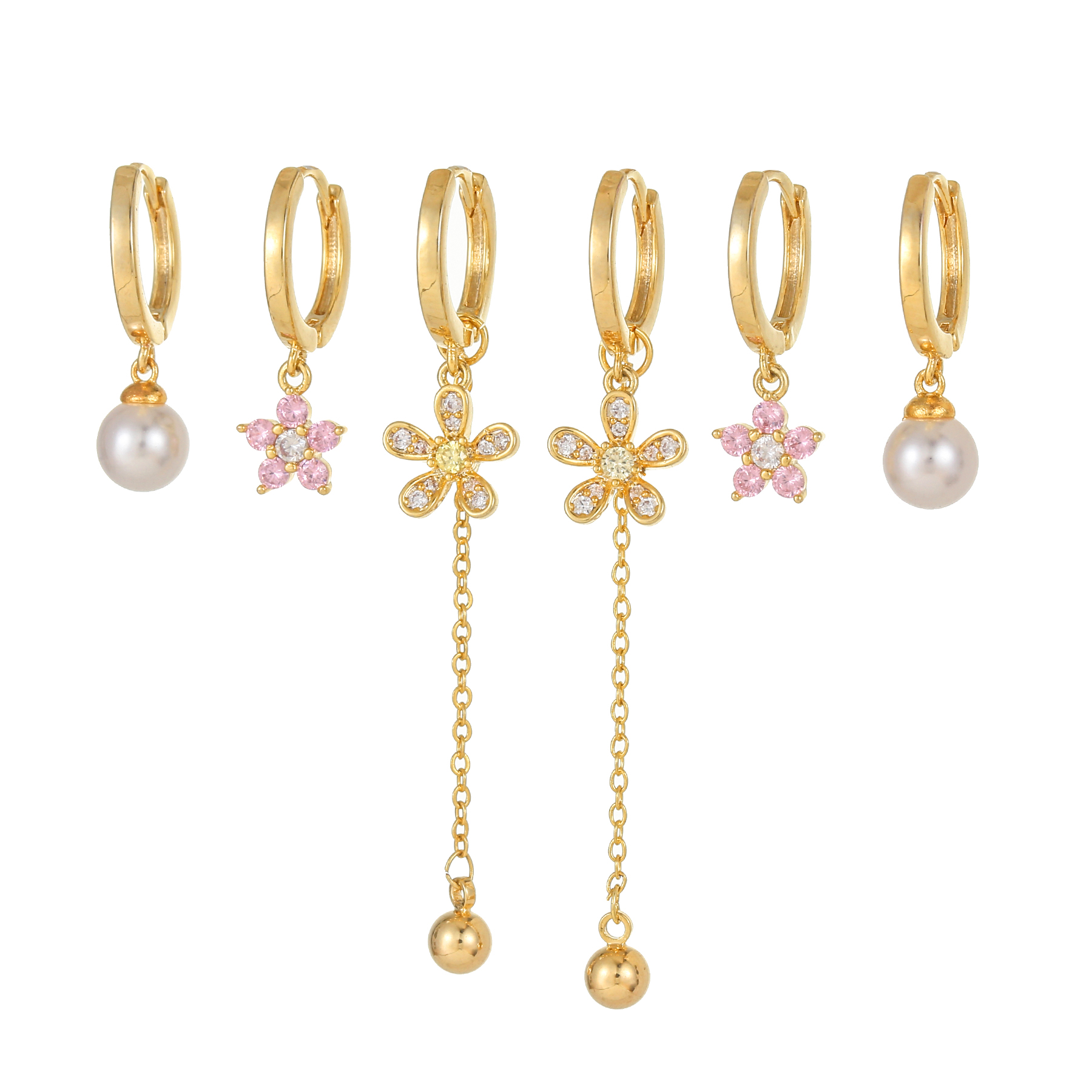 1 Set Elegant Simple Style Tassel Pearl Flower Plating Inlay Brass Zircon 18k Gold Plated Earrings display picture 6