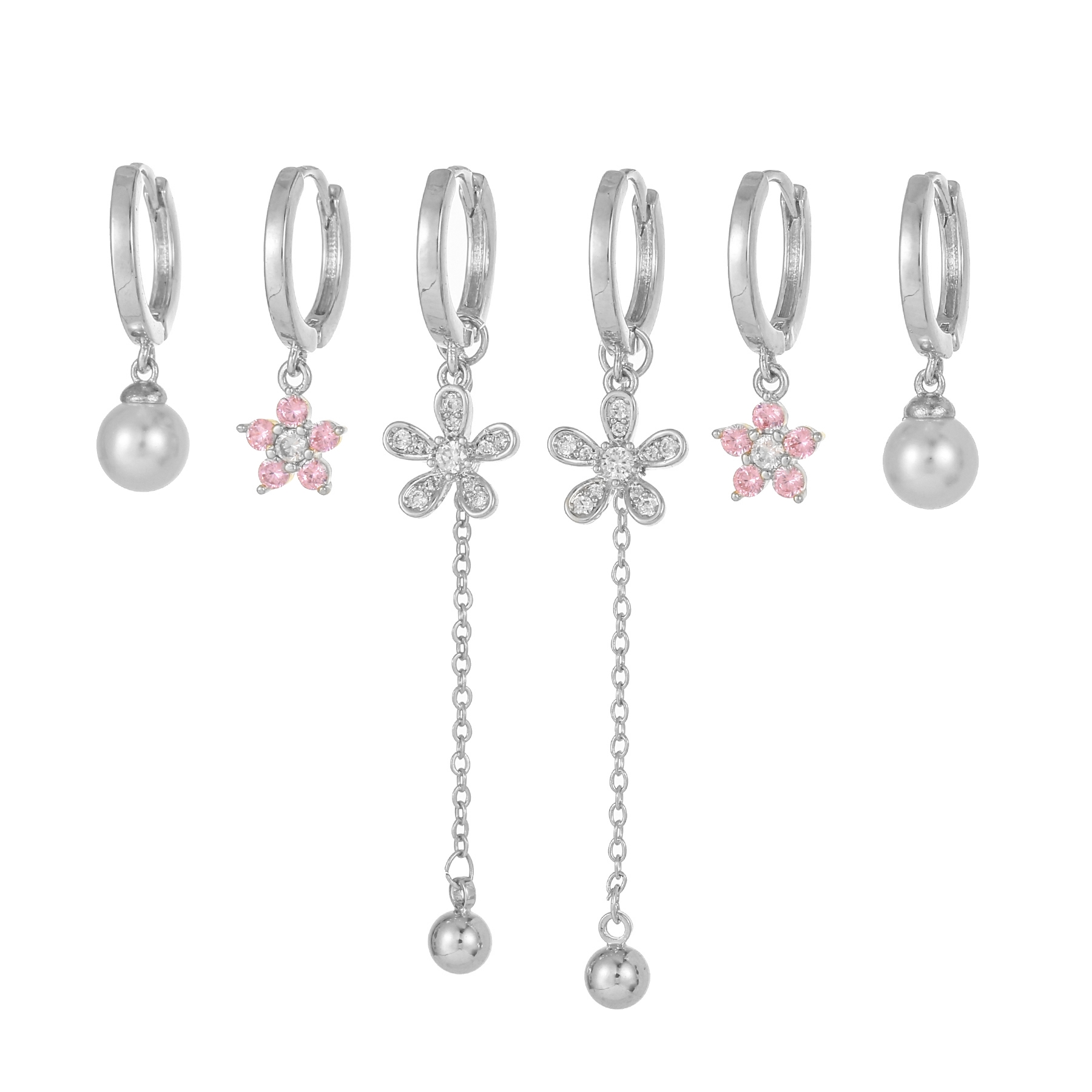 1 Set Elegant Simple Style Tassel Pearl Flower Plating Inlay Brass Zircon 18k Gold Plated Earrings display picture 5