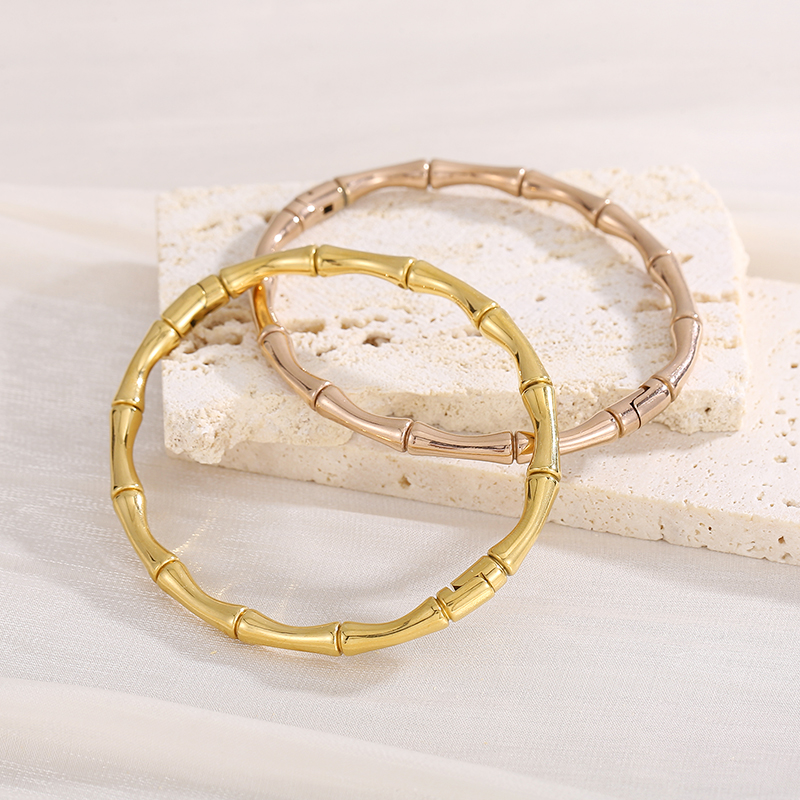 IG Style Commute Bamboo Titanium Steel 18K Gold Plated Bangle In Bulk display picture 12