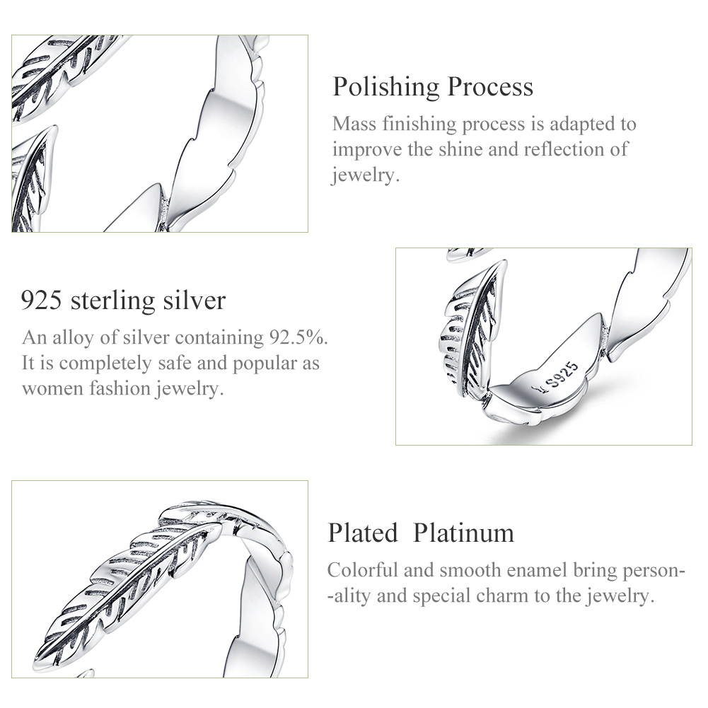 Casual Streetwear Feather Sterling Silver Zircon Open Rings In Bulk display picture 10
