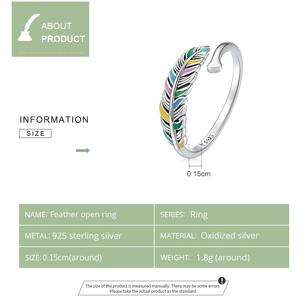 Lässig Strassenmode Feder Sterling Silber Zirkon Offener Ring In Masse display picture 13