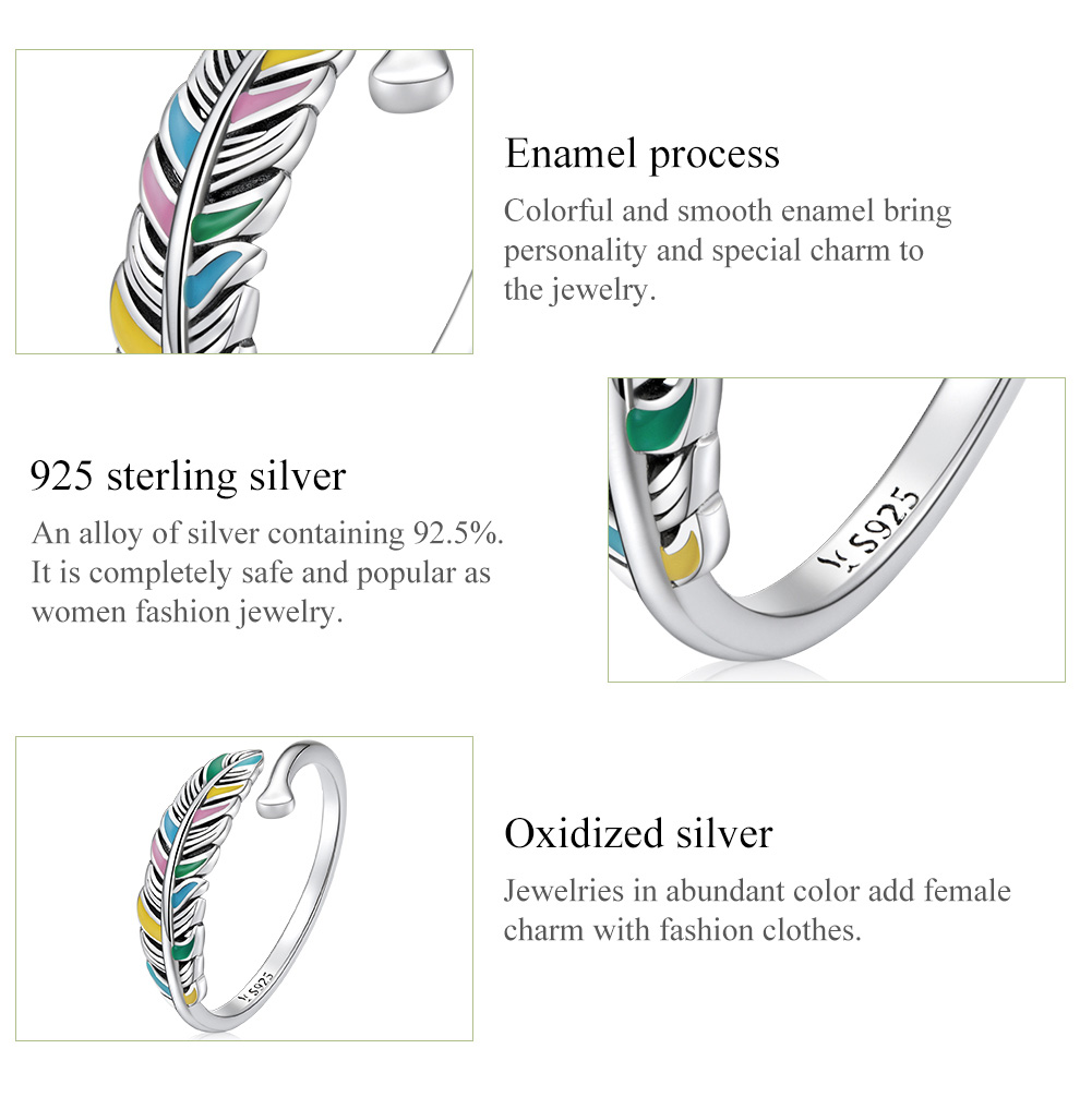 Casual Streetwear Feather Sterling Silver Zircon Open Rings In Bulk display picture 14