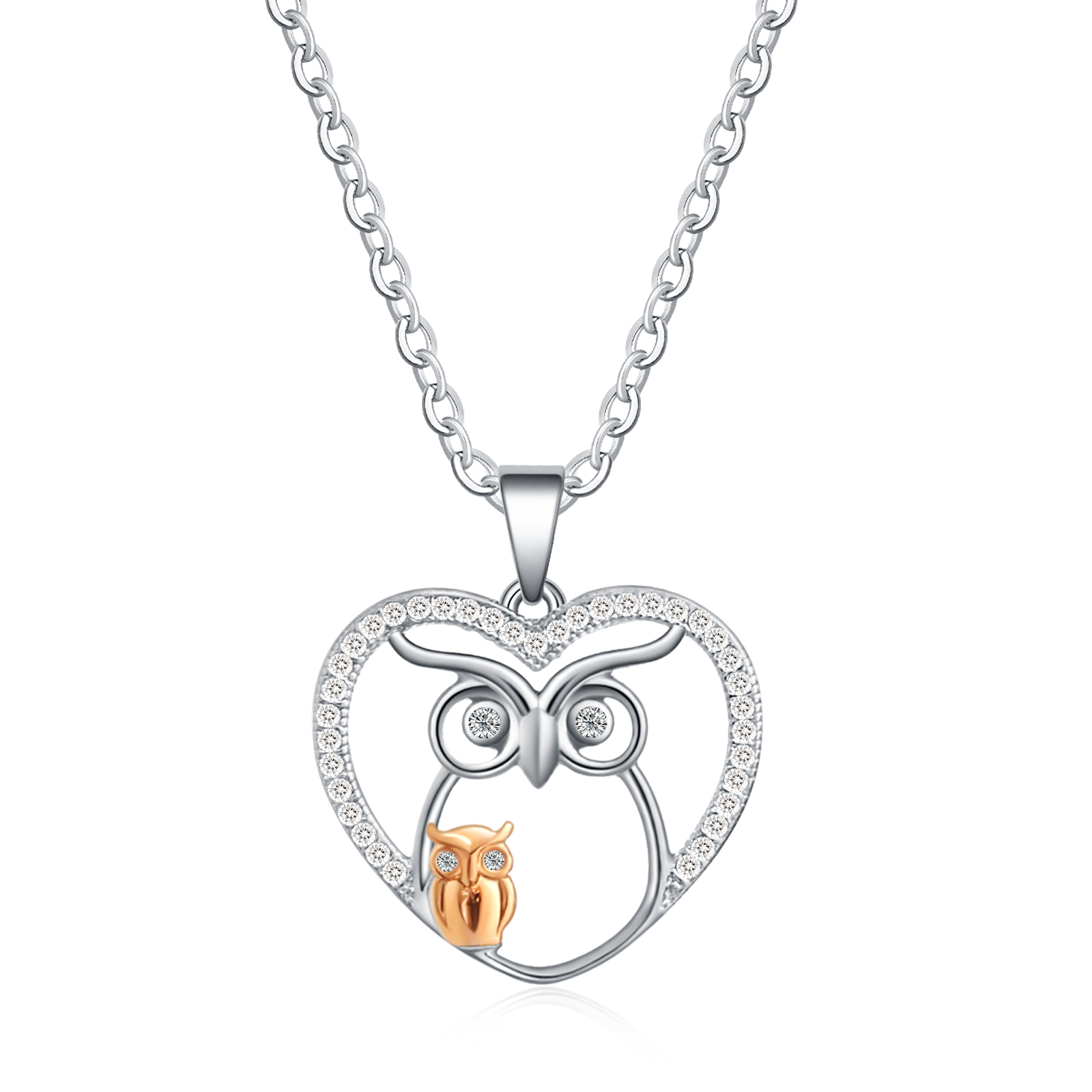 Cute Simple Style Classic Style Owl Copper Plating Inlay Zircon Silver Plated Pendant Necklace display picture 7