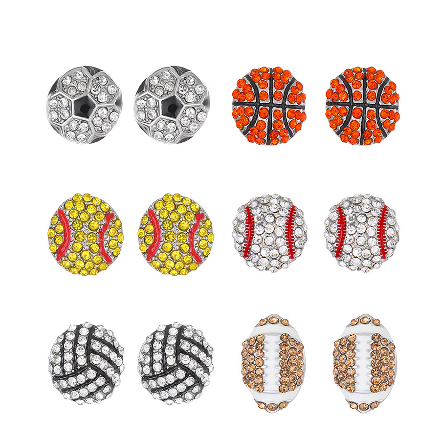 1 Pair Streetwear Sports Basketball Football Inlay Alloy Artificial Diamond Ear Studs display picture 5
