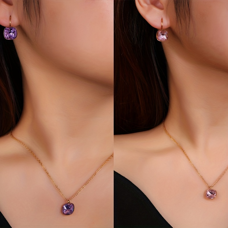 Stainless Steel Elegant Shiny Geometric Zircon Earrings Necklace display picture 4