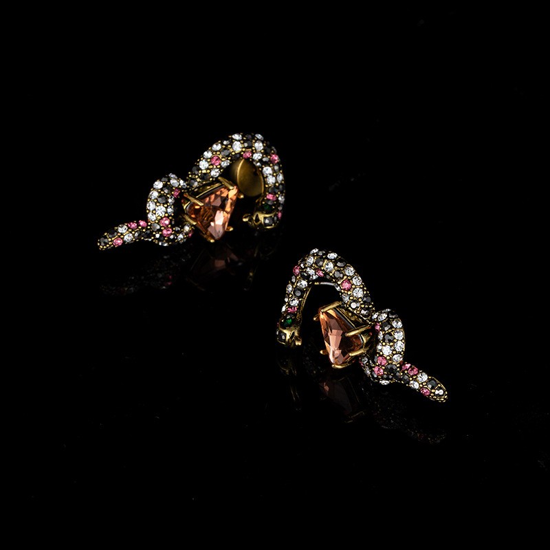 1 Par Retro Brillante Serpiente Enchapado Embutido Cobre Diamantes De Imitación Chapado En Oro De 18 Quilates. Pendientes De Gota display picture 1