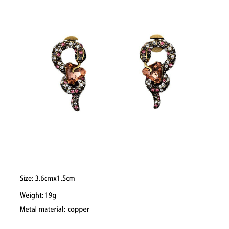 1 Paire Rétro Brillant Serpent Placage Incruster Le Cuivre Strass Plaqué Or 18k Boucles D'oreilles display picture 5